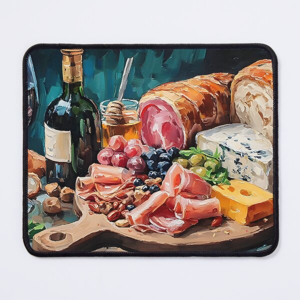 Item preview, Savor a Rustic Charcuterie Board with Cheeses, Meats, Fruits, Honey, and Red Wine designed and sold by OlfactoART Studio.