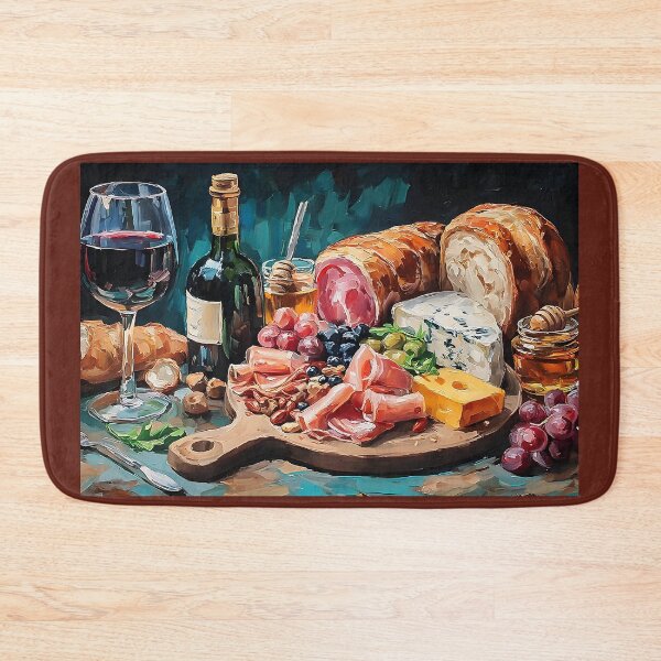 Item preview, Savor a Rustic Charcuterie Board with Cheeses, Meats, Fruits, Honey, and Red Wine designed and sold by OlfactoART Studio.