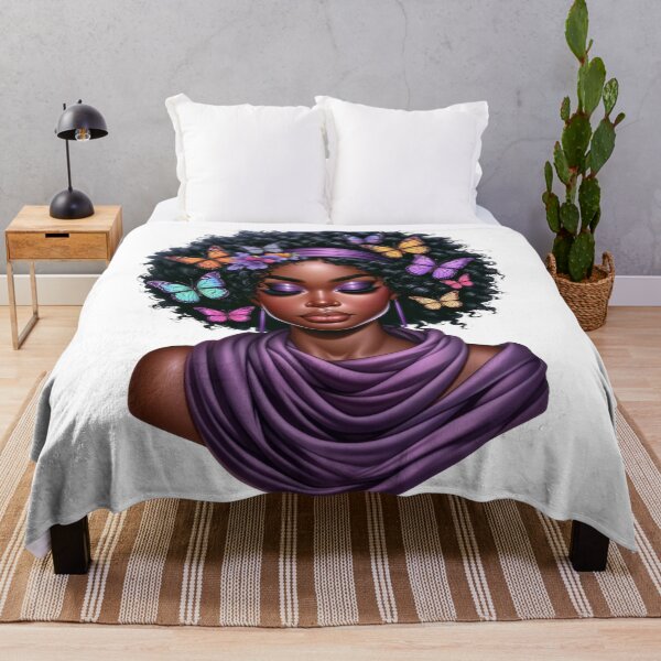 Item preview, Royal Serenity | Black Woman with Purple Butterflies and Flowers designed and sold by Lulunza.