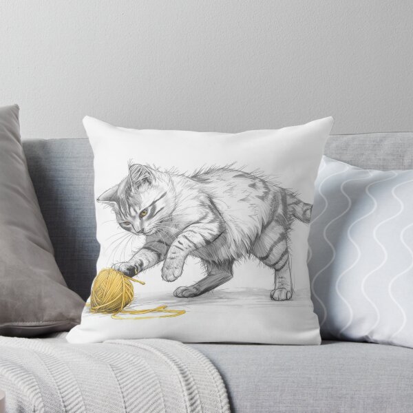 Item preview, Playful Cat With Yarn | Cute Kitty Illustration for Cat Lovers designed and sold by Customprinthub1.