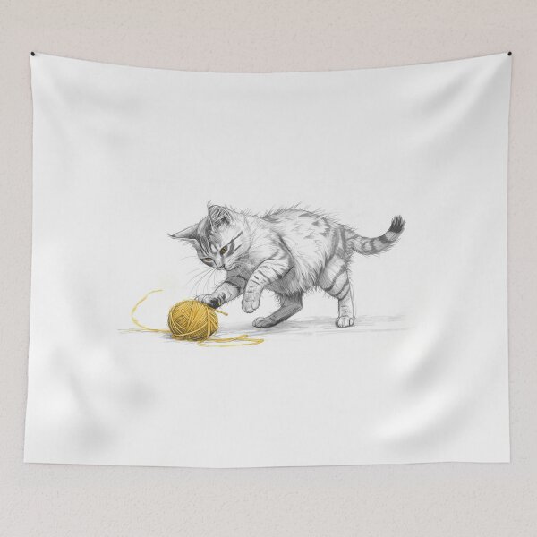 Item preview, Playful Cat With Yarn | Cute Kitty Illustration for Cat Lovers designed and sold by Customprinthub1.