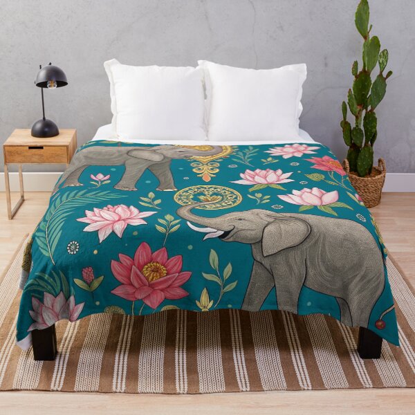 Item preview, Elephants with raised trunks surrounded by lotus flowers . designed and sold by Lucky 777.