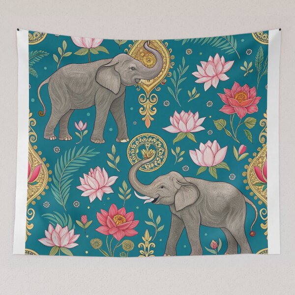 Item preview, Elephants with raised trunks surrounded by lotus flowers . designed and sold by Lucky 777.