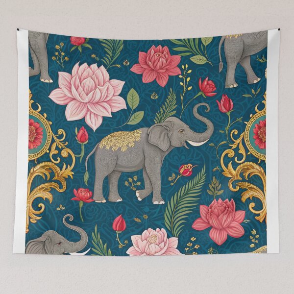 Item preview, Elephants with raised trunks surrounded by lotus flowers . designed and sold by Lucky 777.