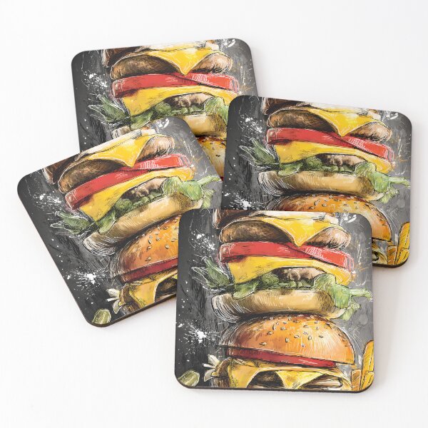 Item preview, Dive into a Triple Cheeseburger Stack with Fresh Toppings, Crispy Fries, and Tangy Pickle designed and sold by OlfactoART Studio.