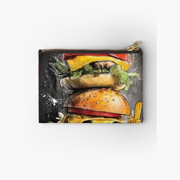 Item preview, Dive into a Triple Cheeseburger Stack with Fresh Toppings, Crispy Fries, and Tangy Pickle designed and sold by OlfactoART Studio.