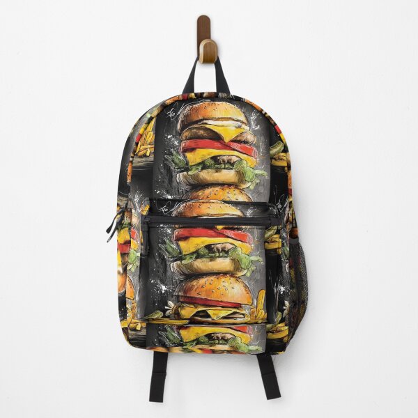 Item preview, Dive into a Triple Cheeseburger Stack with Fresh Toppings, Crispy Fries, and Tangy Pickle designed and sold by OlfactoART Studio.