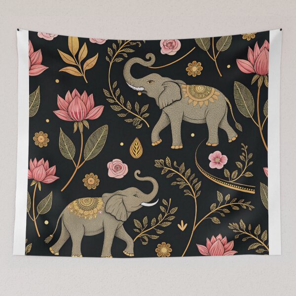 Item preview, Elephants with raised trunks surrounded by lotus flowers . designed and sold by Lucky 777.