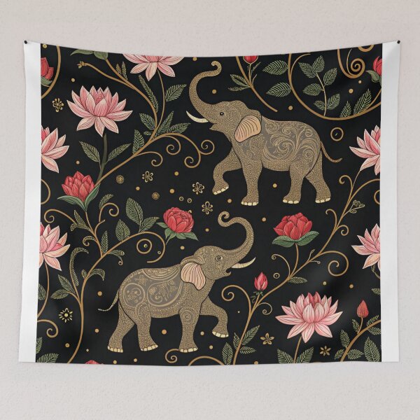 Item preview, Elephants with raised trunks surrounded by lotus flowers . designed and sold by Lucky 777.