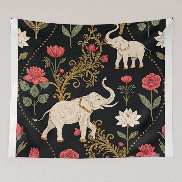 Item preview, Elephants with raised trunks surrounded by lotus flowers . designed and sold by Lucky 777.