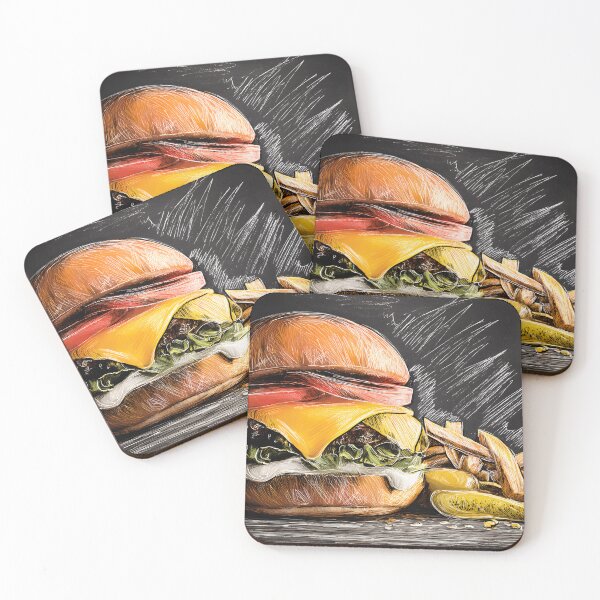 Item preview, Savor a Juicy Cheeseburger with Fresh Veggies, Melted Cheese, Crispy Fries, and Pickles designed and sold by OlfactoART Studio.