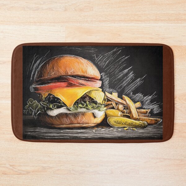 Item preview, Savor a Juicy Cheeseburger with Fresh Veggies, Melted Cheese, Crispy Fries, and Pickles designed and sold by OlfactoART Studio.