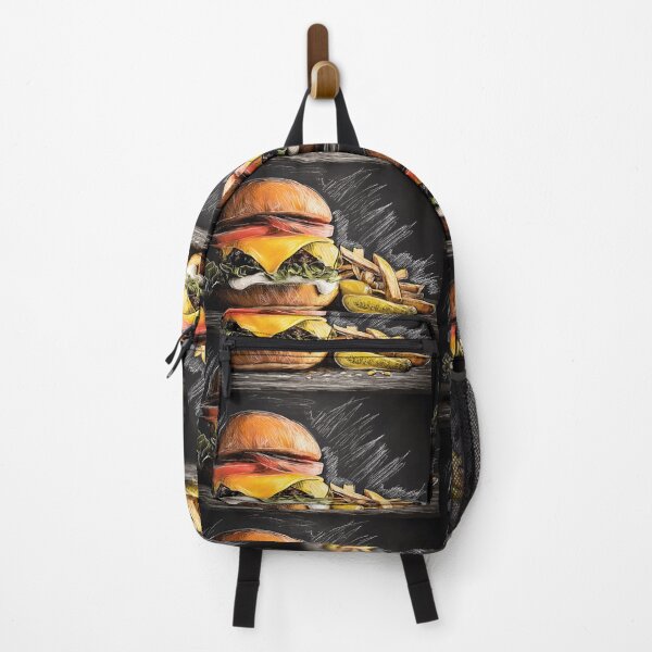 Item preview, Savor a Juicy Cheeseburger with Fresh Veggies, Melted Cheese, Crispy Fries, and Pickles designed and sold by OlfactoART Studio.