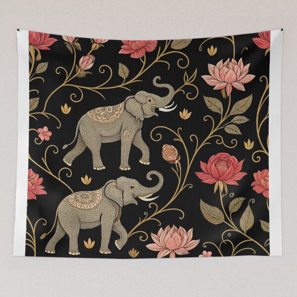 Item preview, Elephants with raised trunks surrounded by lotus flowers . designed and sold by Lucky 777.