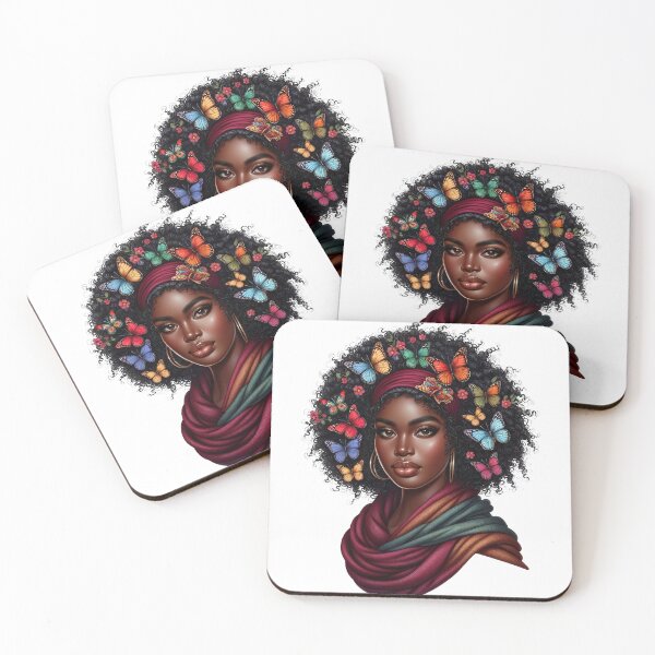 Item preview, Tropical Joy | Smiling African Woman with Blue Butterflies designed and sold by Lulunza.