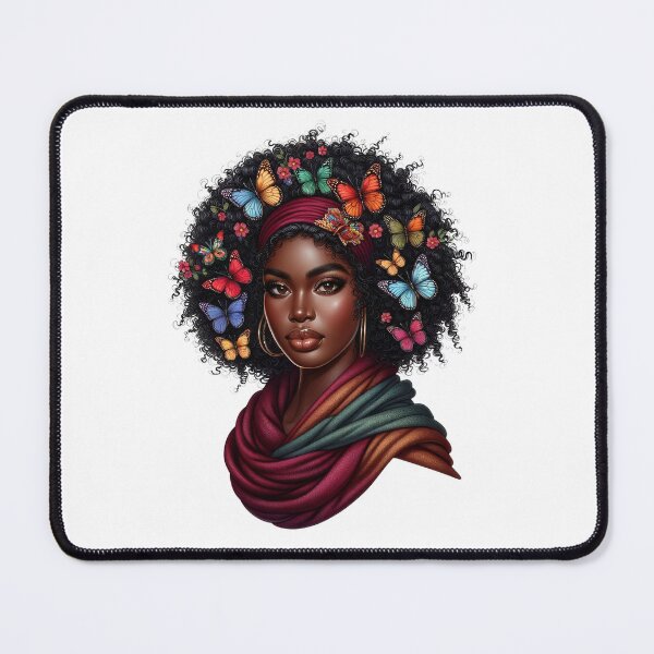 Item preview, Tropical Joy | Smiling African Woman with Blue Butterflies designed and sold by Lulunza.