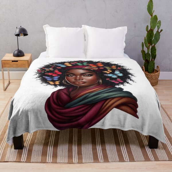 Item preview, Tropical Joy | Smiling African Woman with Blue Butterflies designed and sold by Lulunza.