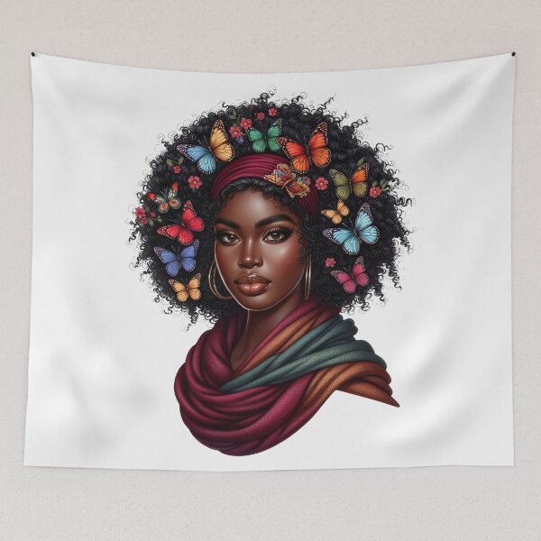 Item preview, Tropical Joy | Smiling African Woman with Blue Butterflies designed and sold by Lulunza.