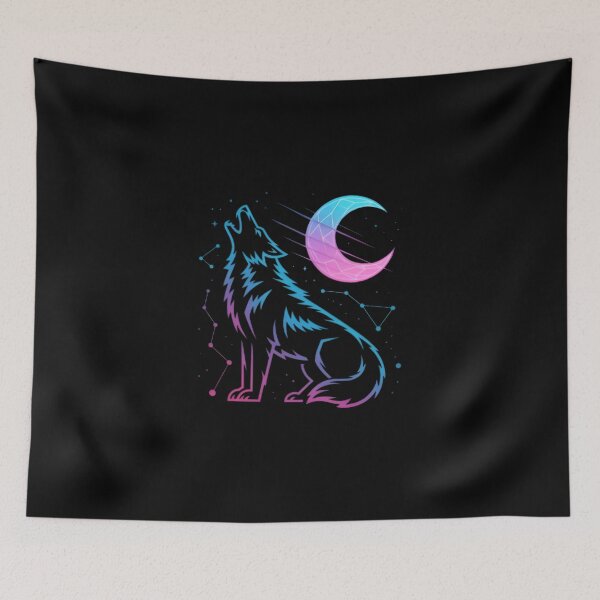 Item preview, Cosmic Wolf Howl – Neon Moon and Stars designed and sold by thBirthday.
