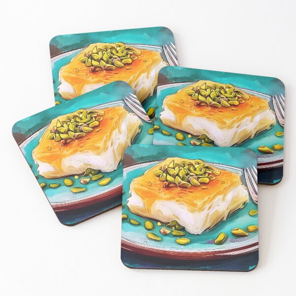 Item preview, Relish Pistachio-Topped Knafeh on a Vibrant Blue Plate with Colorful Artistic Flair designed and sold by OlfactoART Studio.