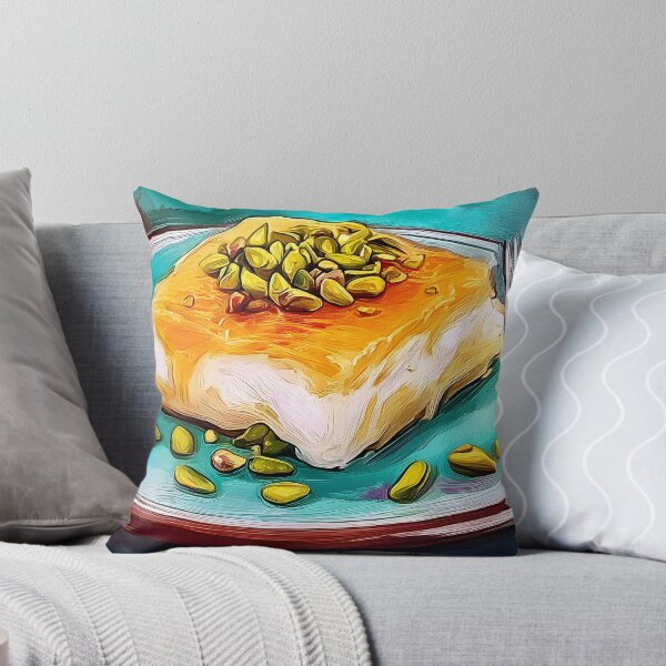 Item preview, Relish Pistachio-Topped Knafeh on a Vibrant Blue Plate with Colorful Artistic Flair designed and sold by OlfactoART Studio.