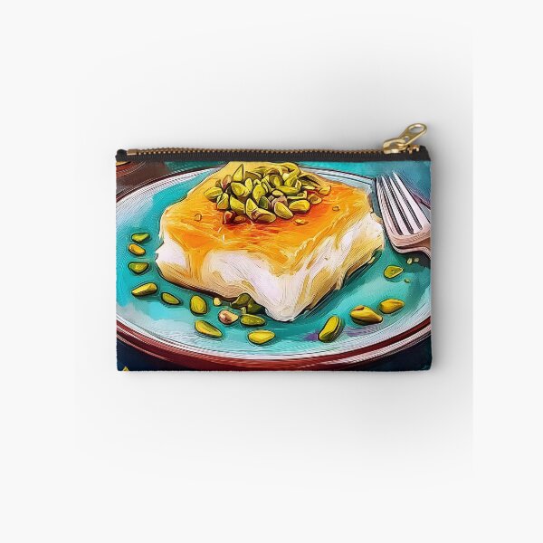 Item preview, Relish Pistachio-Topped Knafeh on a Vibrant Blue Plate with Colorful Artistic Flair designed and sold by OlfactoART Studio.
