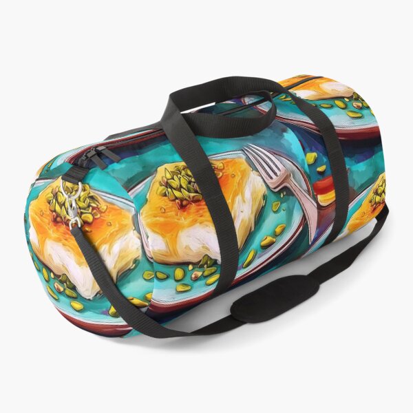 Item preview, Relish Pistachio-Topped Knafeh on a Vibrant Blue Plate with Colorful Artistic Flair designed and sold by OlfactoART Studio.