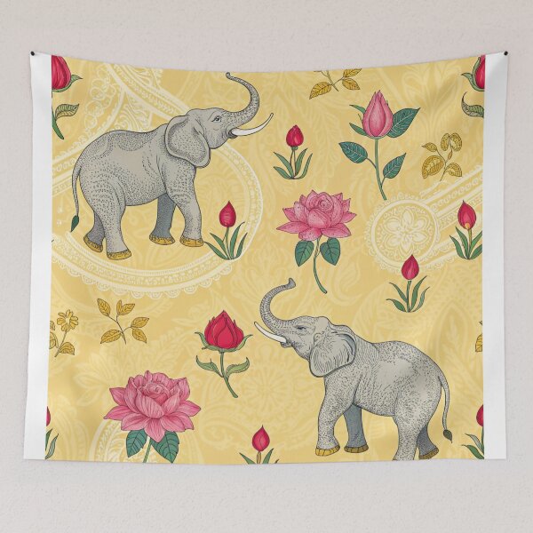 Item preview, Elephants with raised trunks surrounded by lotus flowers . designed and sold by Lucky 777.