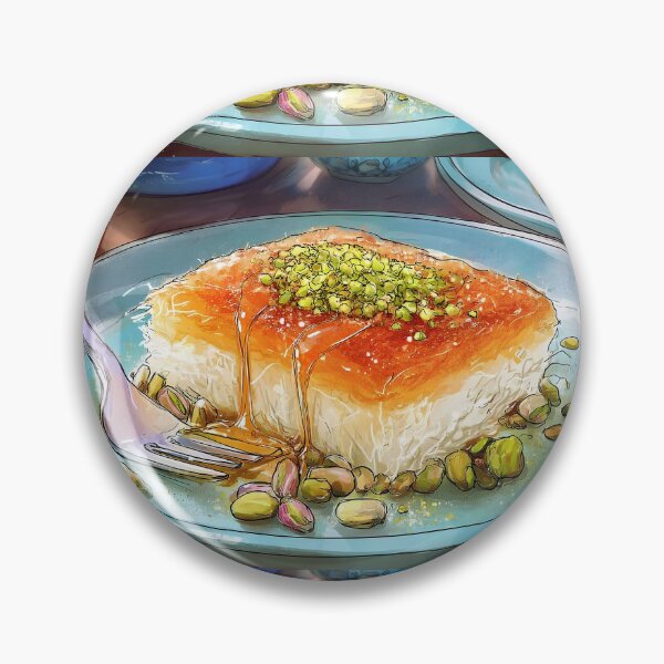 Item preview, Indulge in Syrup-Drizzled Kunafa with Crushed Pistachios on a Vibrant Blue Plate designed and sold by OlfactoART Studio.