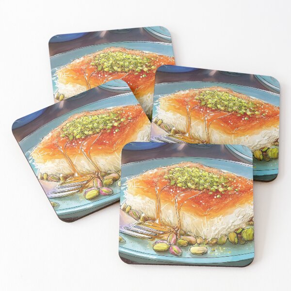 Item preview, Indulge in Syrup-Drizzled Kunafa with Crushed Pistachios on a Vibrant Blue Plate designed and sold by OlfactoART Studio.