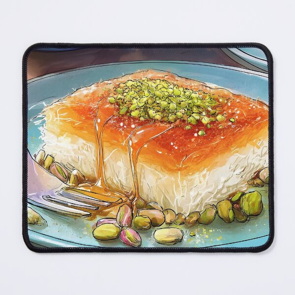 Item preview, Indulge in Syrup-Drizzled Kunafa with Crushed Pistachios on a Vibrant Blue Plate designed and sold by OlfactoART Studio.