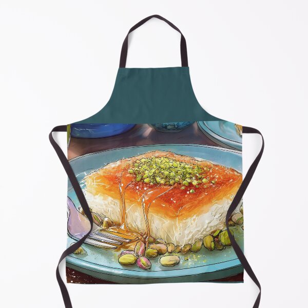 Item preview, Indulge in Syrup-Drizzled Kunafa with Crushed Pistachios on a Vibrant Blue Plate designed and sold by OlfactoART Studio.