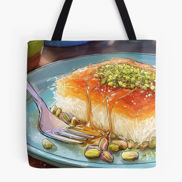 Item preview, Indulge in Syrup-Drizzled Kunafa with Crushed Pistachios on a Vibrant Blue Plate designed and sold by OlfactoART Studio.