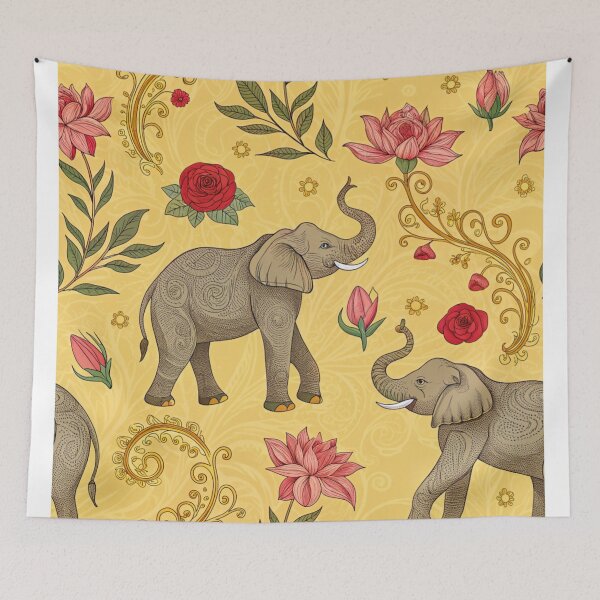 Item preview, Elephants with raised trunks surrounded by lotus flowers . designed and sold by Lucky 777.