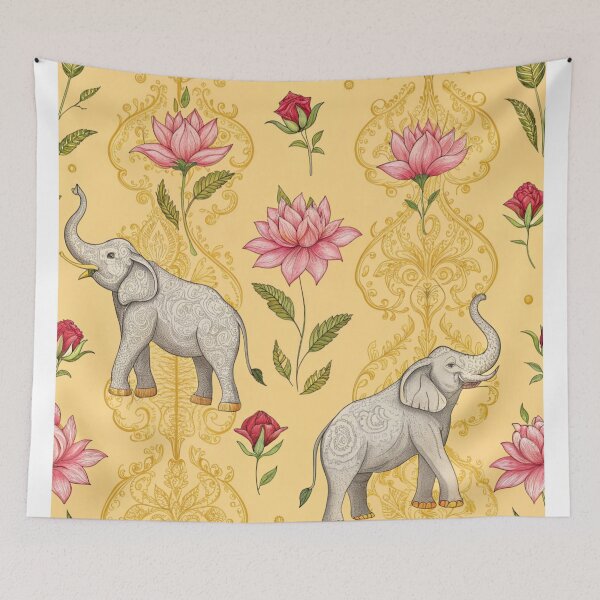 Item preview, Elephants with raised trunks surrounded by lotus flowers . designed and sold by Lucky 777.