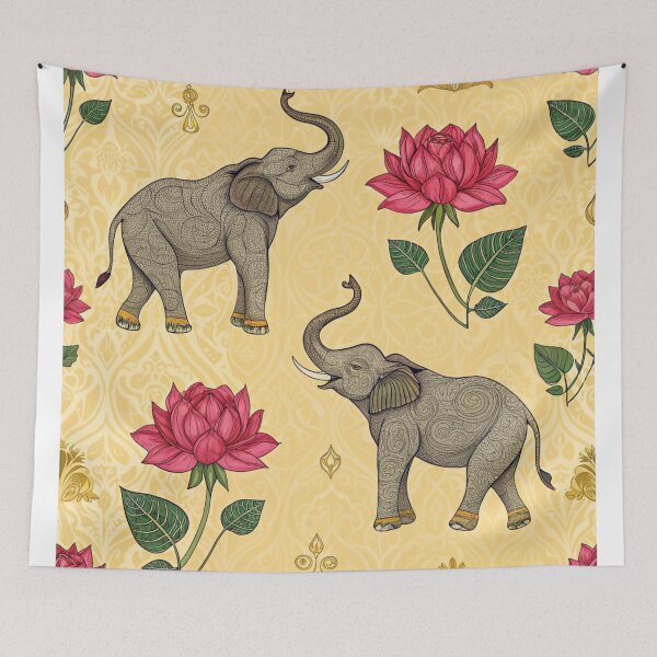 Item preview, Elephants with raised trunks surrounded by lotus flowers . designed and sold by Lucky 777.