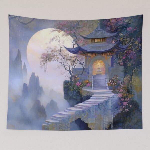 Item preview, Moonrise at the Temple of Still Waters designed and sold by bloorose.