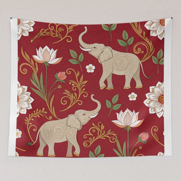 Item preview, Elephants with raised trunks surrounded by lotus flowers . designed and sold by Lucky 777.