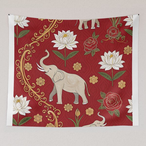 Item preview, Elephants with raised trunks surrounded by lotus flowers . designed and sold by Lucky 777.