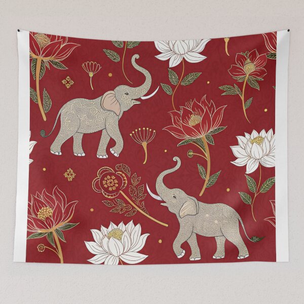 Item preview,  Elephants with raised trunks surrounded by lotus flowers . designed and sold by Lucky 777.
