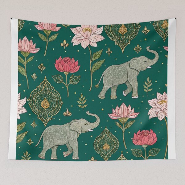 Item preview, Elephants with raised trunks surrounded by lotus flowers . designed and sold by Lucky 777.