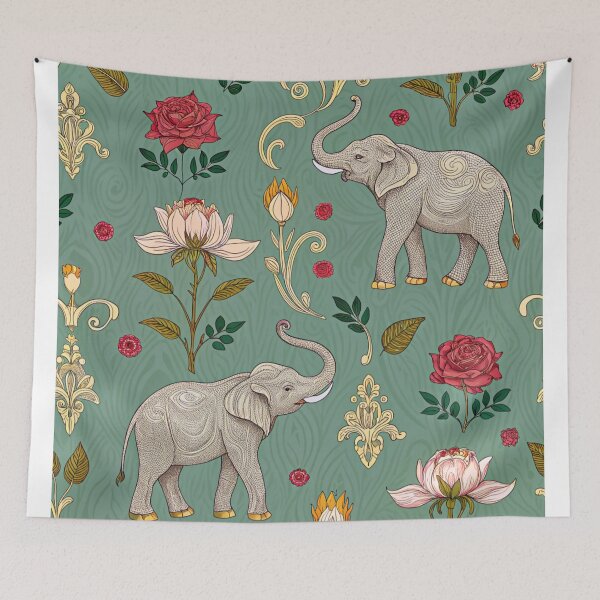 Item preview, Elephants with raised trunks surrounded by lotus flowers . designed and sold by Lucky 777.