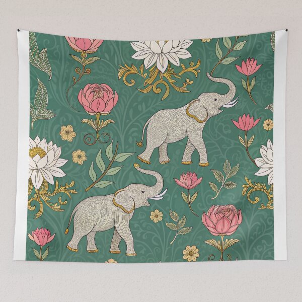 Item preview, Elephants with raised trunks surrounded by lotus flowers . designed and sold by Lucky 777.
