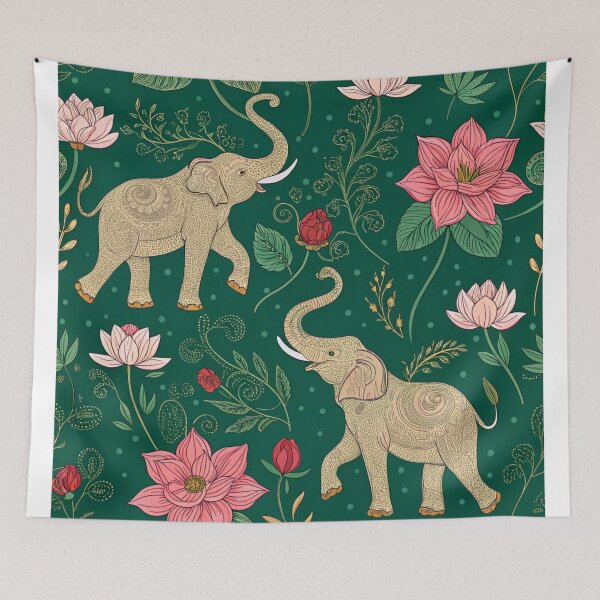 Item preview, Elephants with raised trunks surrounded by lotus flowers . designed and sold by Lucky 777.
