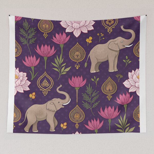 Item preview, Elephants with raised trunks surrounded by lotus flowers . designed and sold by Lucky 777.