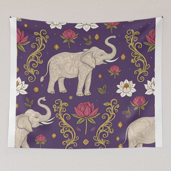 Item preview, Elephants with raised trunks surrounded by lotus flowers . designed and sold by Lucky 777.