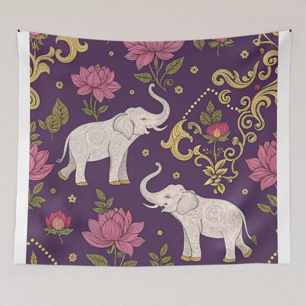 Item preview, Elephants with raised trunks surrounded by lotus flowers . designed and sold by Lucky 777.