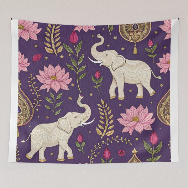 Item preview, Elephants with raised trunks surrounded by lotus flowers . designed and sold by Lucky 777.