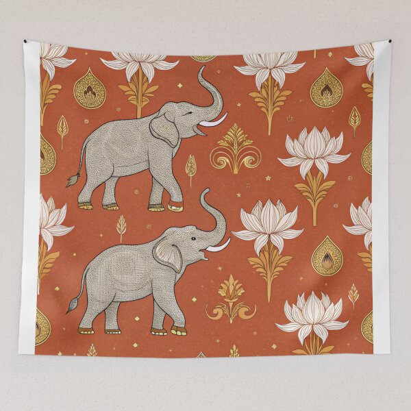 Item preview, Elephants with raised trunks surrounded by lotus flowers . designed and sold by Lucky 777.
