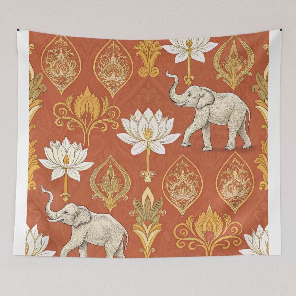 Item preview, Elephants with raised trunks surrounded by lotus flowers . designed and sold by Lucky 777.